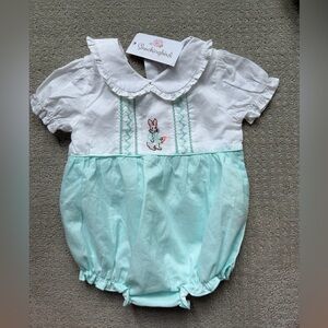 Smockingbird White & Mint Baby One-Piece Bodysuit